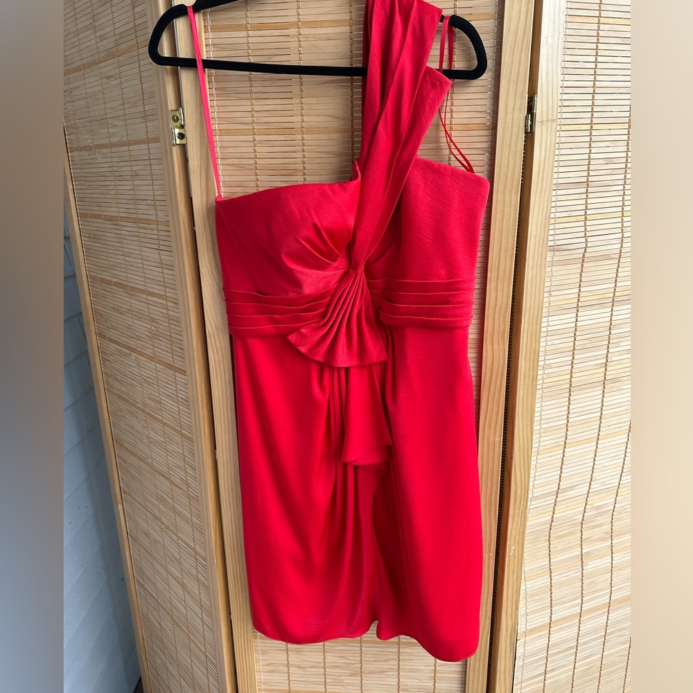 BCBGMaxAzria Red Asymmetrical Ruched Sheath Dress